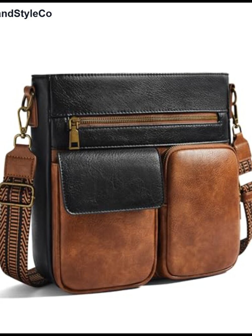 Vegan Leather Multi Pocket Crossbody Purse with Wide Strap